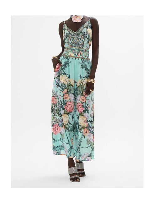 Camilla Green Pleated Wide-Leg Pants