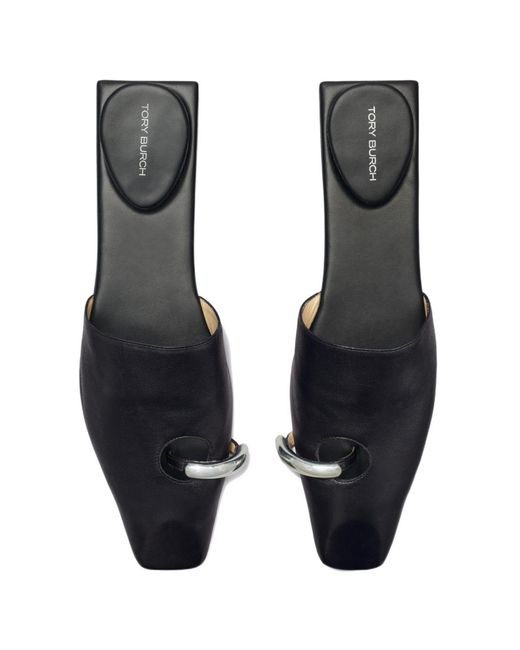Tory Burch Black Pierced Leather Slippers for men
