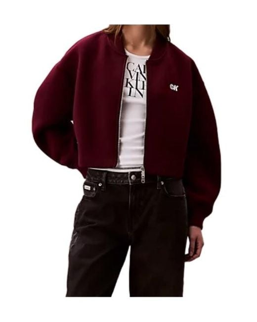 Calvin Klein Red Logo-Detail Balloon-Sleeve Bomber Jacket