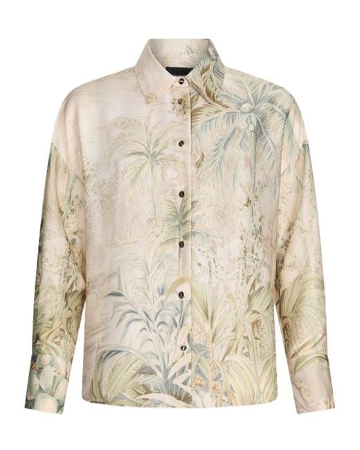 Liu Jo Natural Tropical-Printed Straight Hem Shirt