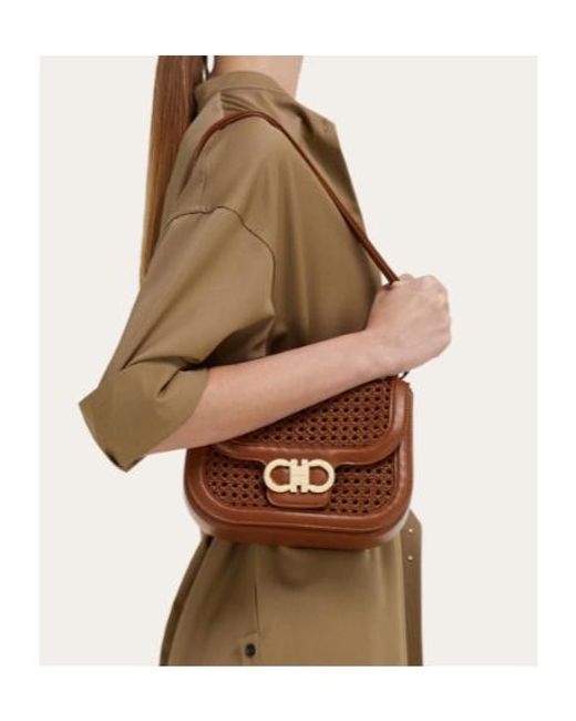 Ferragamo Brown Double Gancini North-South Crossbody Bag (Xs)