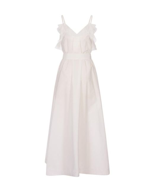 P.A.R.O.S.H. White Canyox Ruffled Maxi Dress