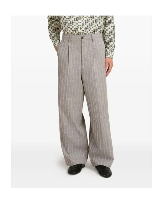 Marni Gray Pleats Checked Trousers for men