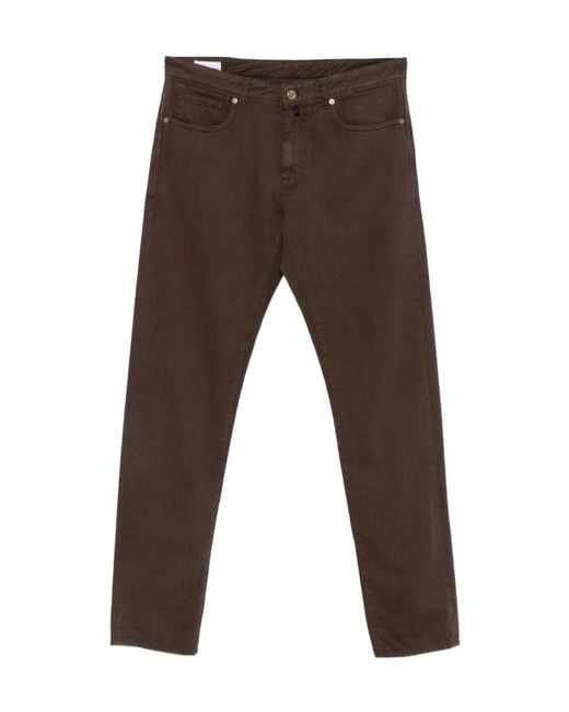 Incotex Brown Logo-Patch Belt-Loop Trousers for men