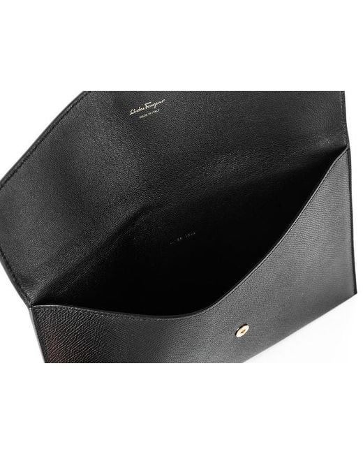 Ferragamo Black Logo Clamshell Clutch