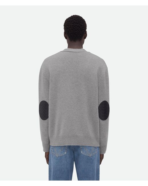 Bottega Veneta Gray Intrecciato Leather Patch Embellished Cardigan for men