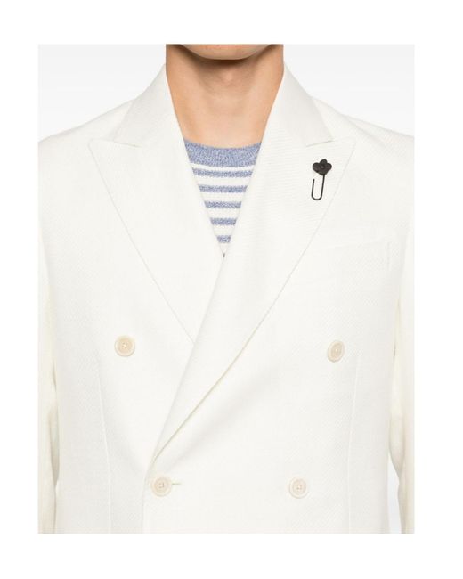 Lardini White Double-Breasted Suit Jacket for men