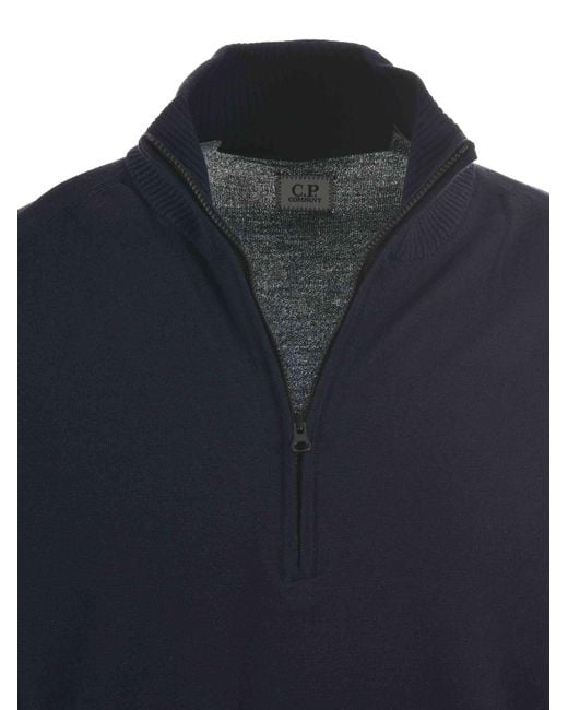 C P Company Blue Half-Zip Knitted Jumper for men
