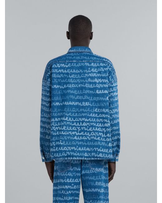 Marni Blue Logo Printed Buttoned Denim Shirt for men