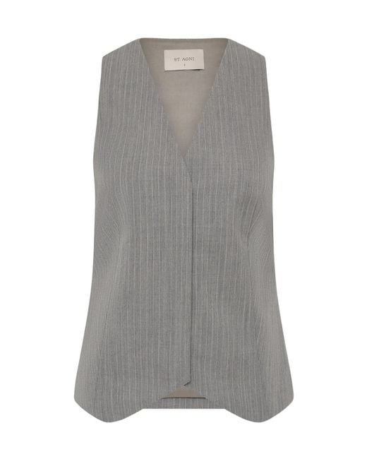 St. Agni Gray Pinstriped Wool-Blend Twill Vest