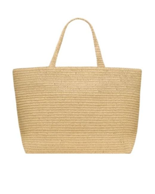 Saint Laurent Natural Large Logo Embroidered Raffia Tote Bag