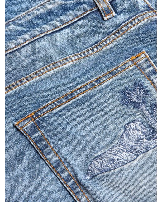 Etro Blue Embroidered Straight Leg Jeans for men