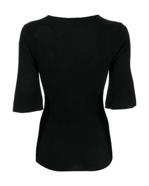 By Malene Birger Black Scoop-Neck Ribbed-Knit T-Shirt