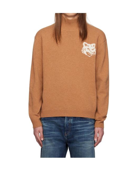 Maison Kitsuné Blue High-Neck Knitted Sweater for men