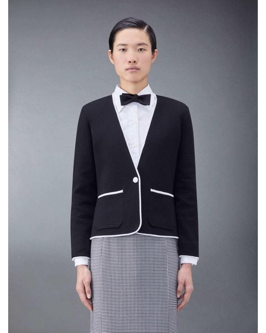 Thom Browne Black Single Breasted Collarless Jacket