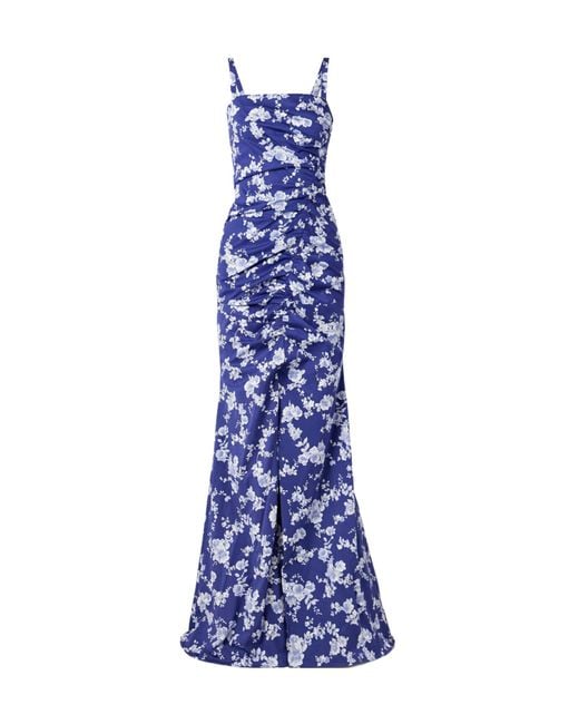 Carolina Herrera Blue Pleated Floral Print Dress