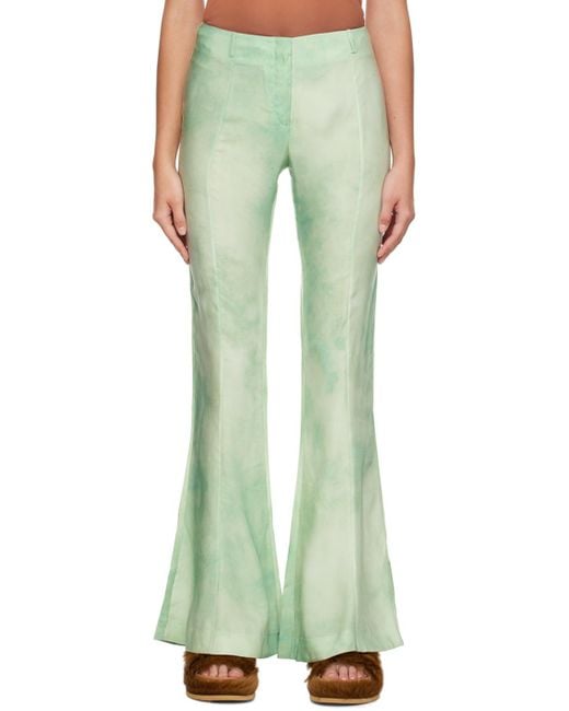 Acne Green Marbel Print Flared Pants