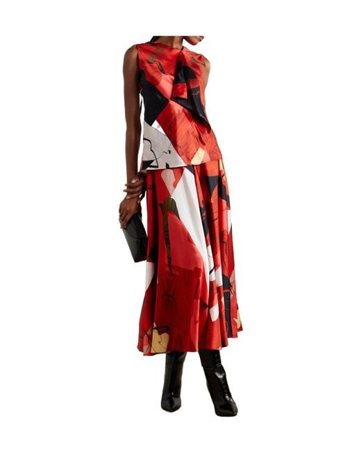 Roksanda Red Draped Printed Satin Tank