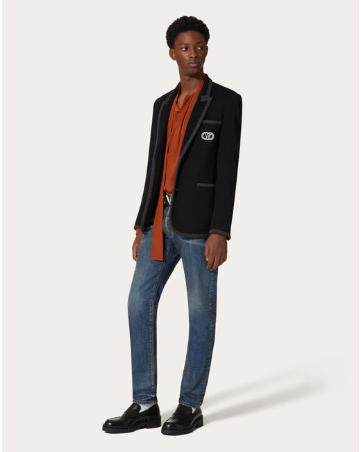 Valentino Black Vlogo Signature Single-Breasted Straight Hem Blazer for men