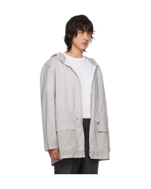 Thom Browne Gray Hooded Zipper Casual Jacket for men