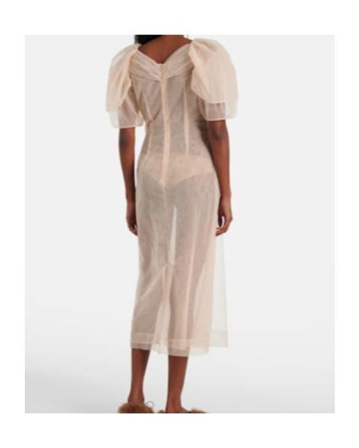 Simone Rocha Natural Embellished Ruched Mesh Midi Dress