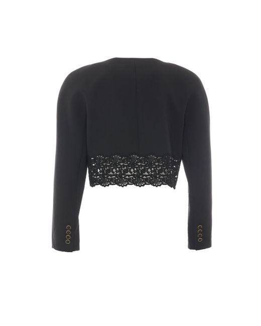 Chloé Blue Chloé Cropped Lace-Hem Cropped Cardigan