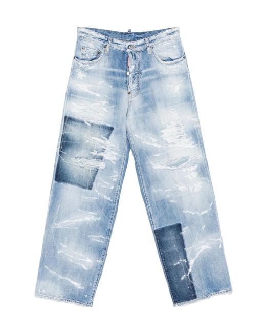 DSquared² Blue Patchwork Distressed Jeans for men