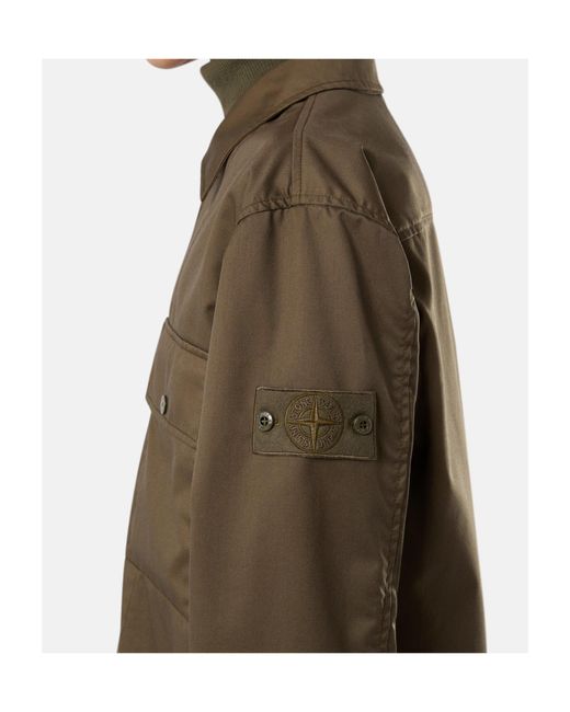 Stone Island Green Logo Patch Overshirt for men