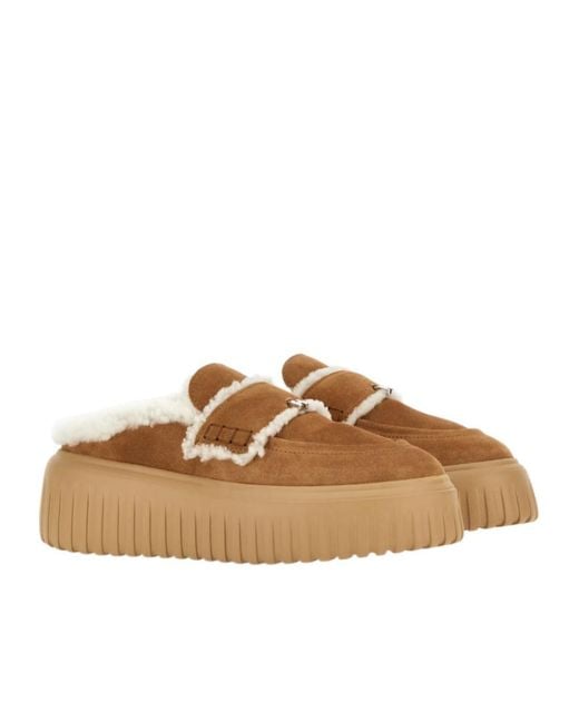 Hogan Brown Slip On Platform Sandals