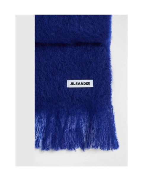 Jil Sander Blue Fringed Logo Scarf for men