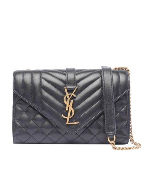 Saint Laurent Gray Envelope Logo Plaque Medium Shoulder Bag
