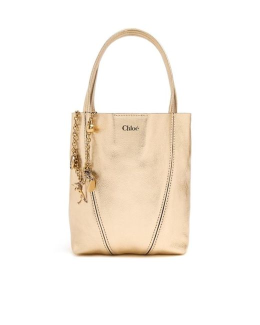 Chloé Natural Spin Metallic Leather Top Handle Bag
