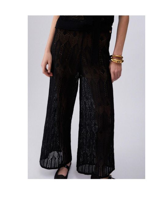 Liu Jo Black Openwork Wide-Leg Pants