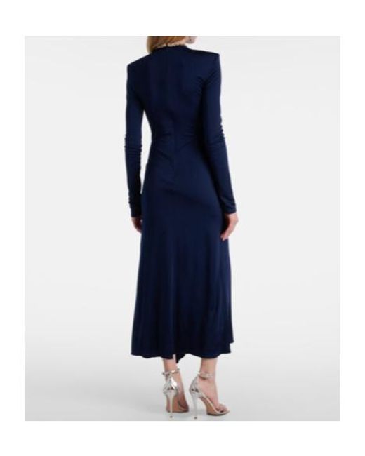 David Koma Blue Crystal-Embellished Gathered Midi Dress