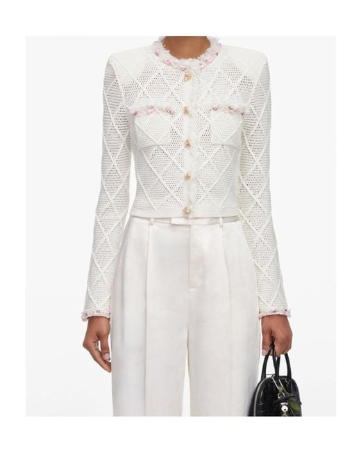 Self-Portrait White Cream Fringe Knit Cardigan