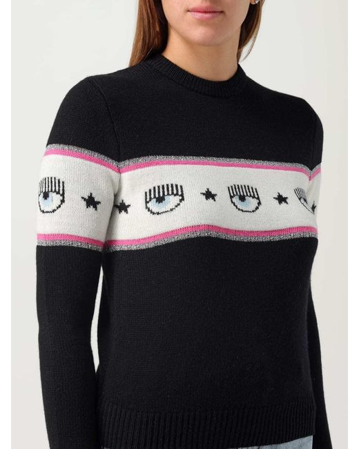 Chiara Ferragni Black Eyelike-Motif Intarsia-Knit Jumper