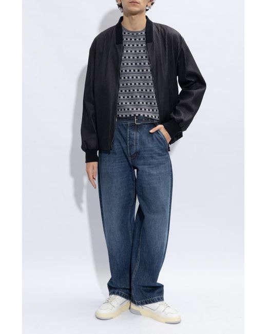Giorgio Armani Blue Zip Ribbed Jacket for men