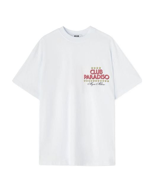 MSGM White Logo Printed Crewneck T-Shirt for men