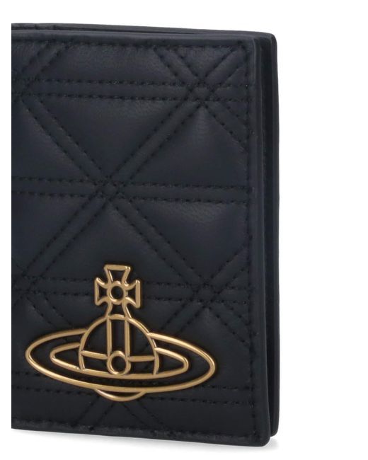 Vivienne Westwood Blue Orb Plaque Quilted Bi-Fold Wallet