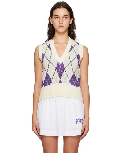 Ganni Purple X Prince Graphic Harlequin V-Neck Vest