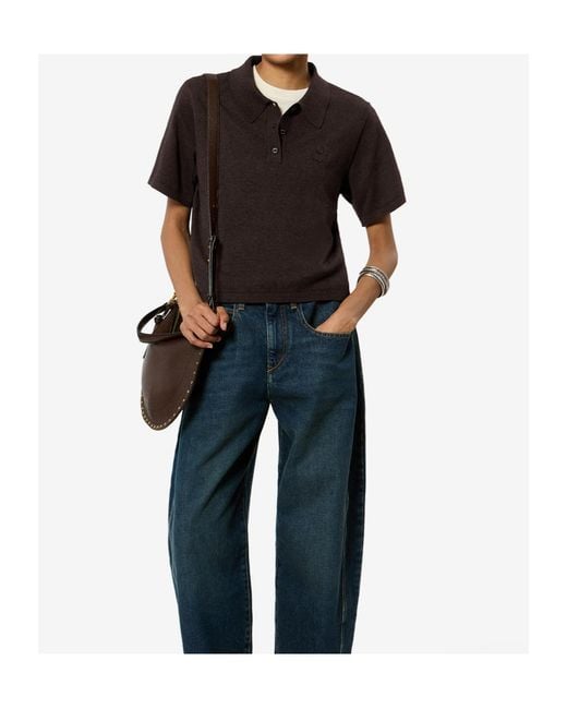 Isabel Marant Black Polo En Maille De Coton Et Laine