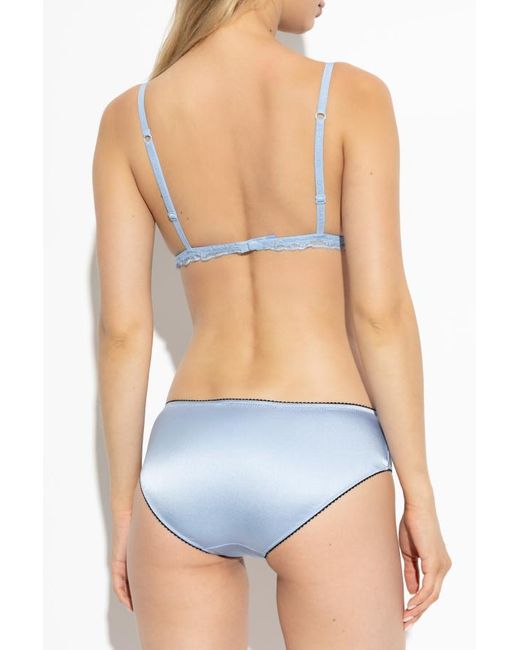 Dolce & Gabbana Blue Lace Detailed Satin Triangle Bra