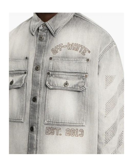 Off-White c/o Virgil Abloh Gray Diagonal Embroidered Denim Jacket for men