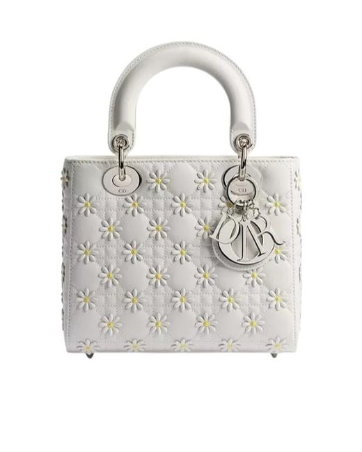 Dior White Small Lady Bag With Strap