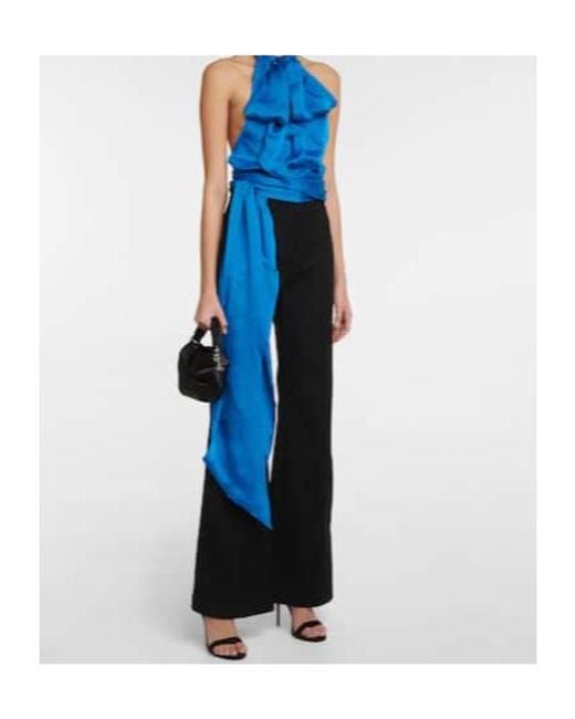 Alexandre Vauthier Blue Silk Charmeuse Tie-Neck Top