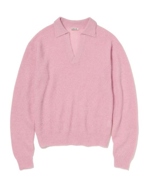 Auralee Pink Open Collar Knitted Sweater for men