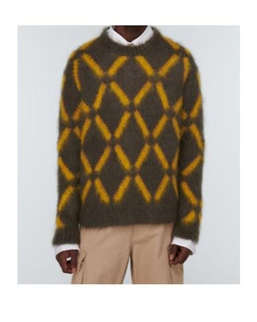 Marni Green Intarsia Mohair-Blend Sweater for men
