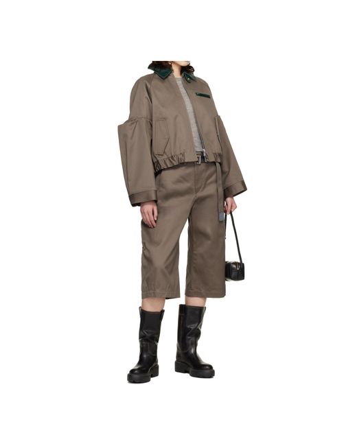 Sacai Brown Leather-Collar Shirt Jacket