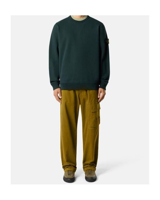 Stone Island Green Regular-Fit Crewneck Sweatshirt With Ribbed Inserts for men