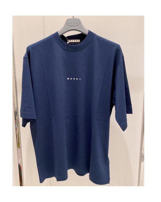 Marni Blue Logo Printed Crewneck T-Shirt for men